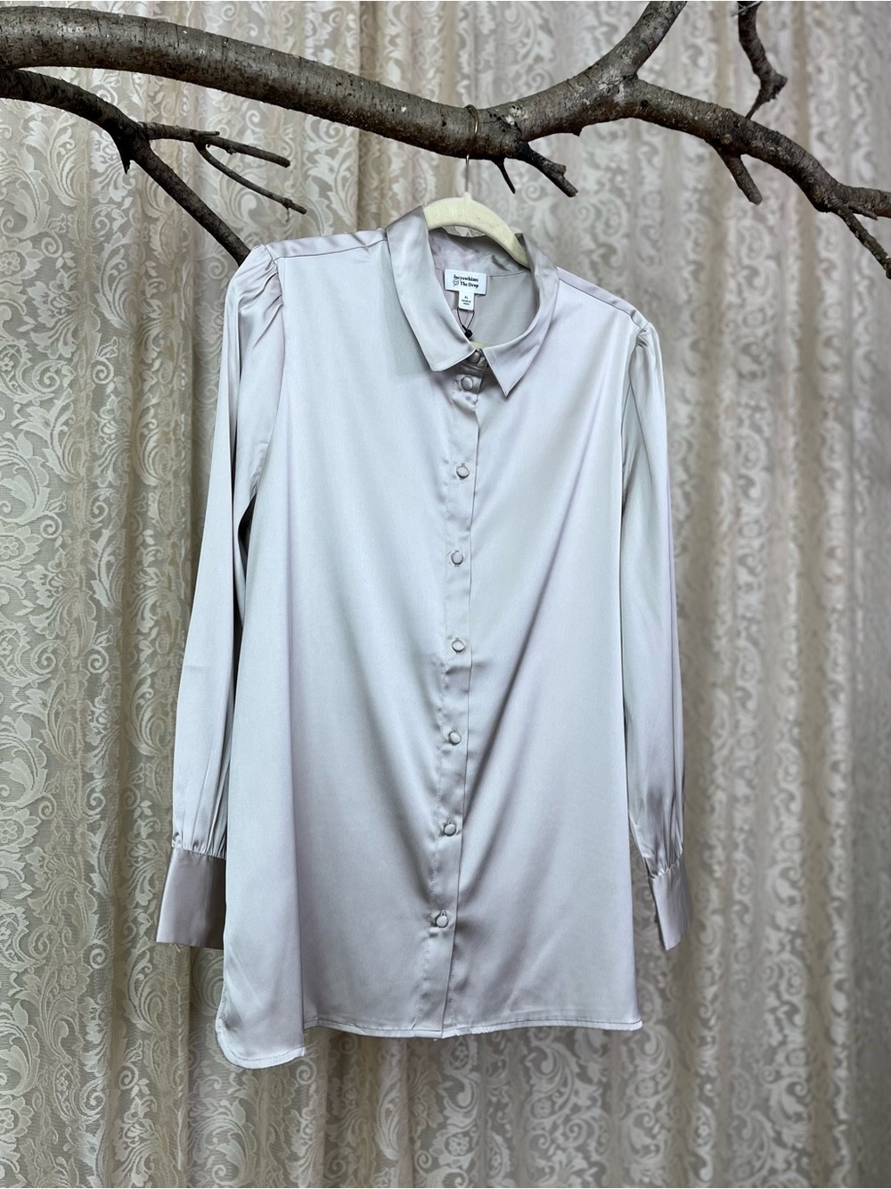 The Drop Satin Shirt @lucyswhims Long-Sleeve Button-Down Slight Stretch Women's